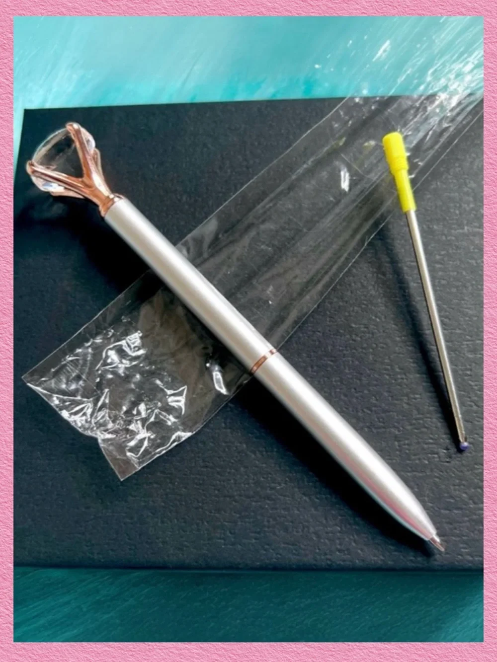 Diamond Top Metal Ballpoint Pen Silver Rose Gold Refillable Black Ink